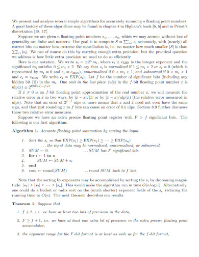 Accurate Floating Point Summation