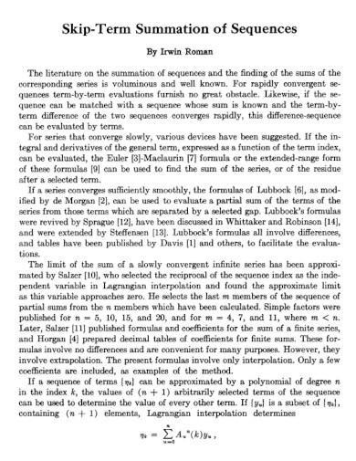 Skip-Term Summation of Sequences