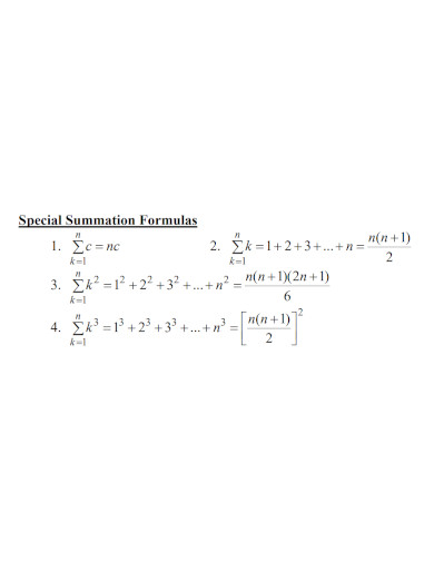 Special Summation Formulas