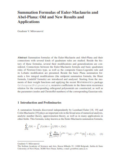 Summation Formulas of Euler-Maclaurin