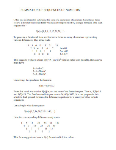 Summation of Sequence Numbers