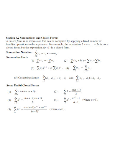 Summations and Closed Forms