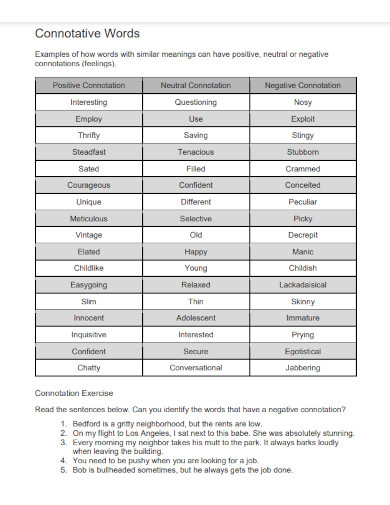 Connotative Words Example 