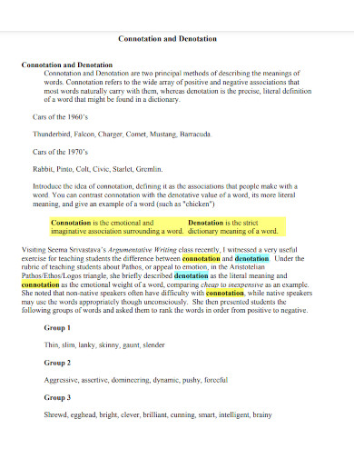 Denotation and Connotation Example