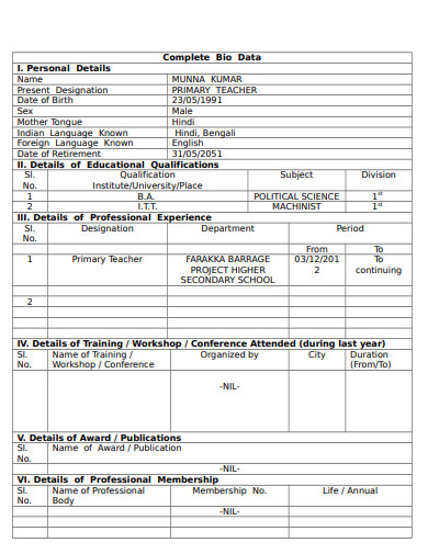 Personal Bio Template