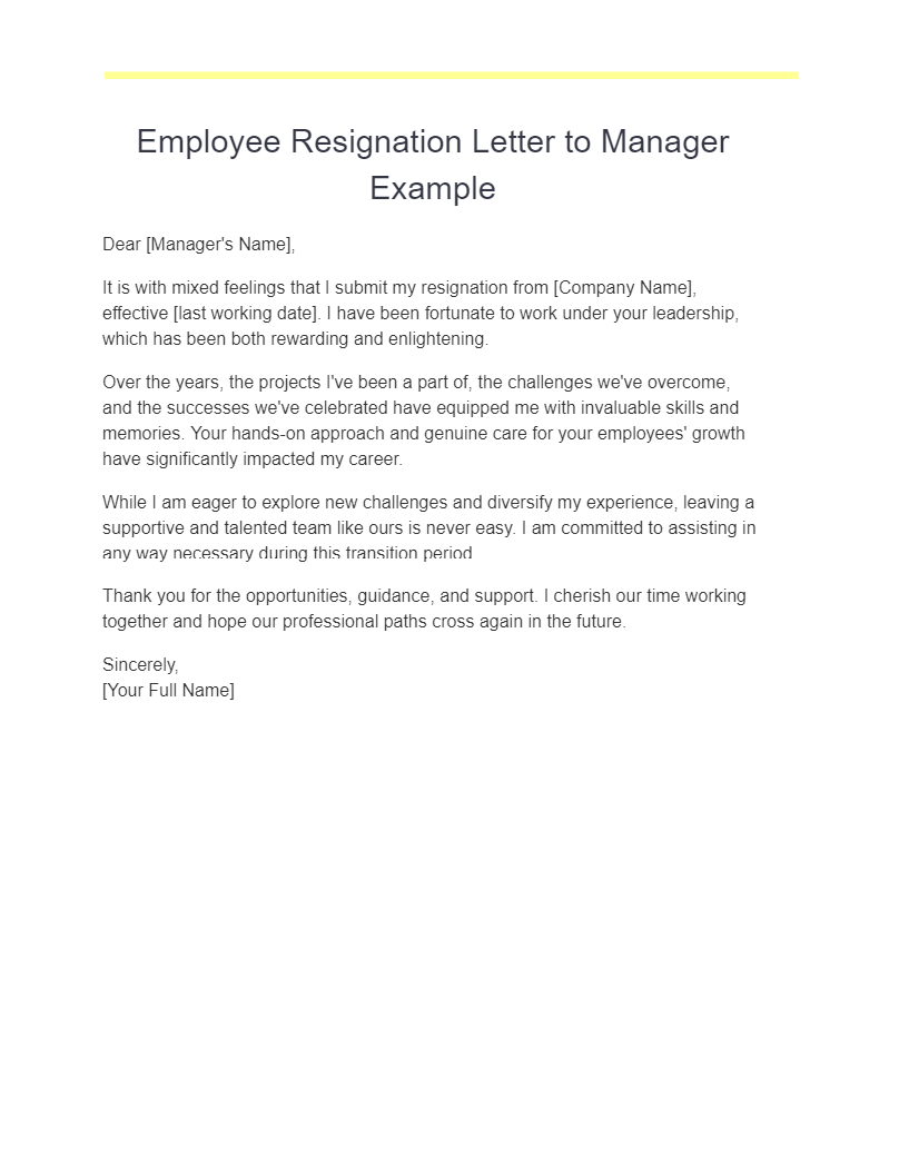 Employee Resignation Letter to Manager Example