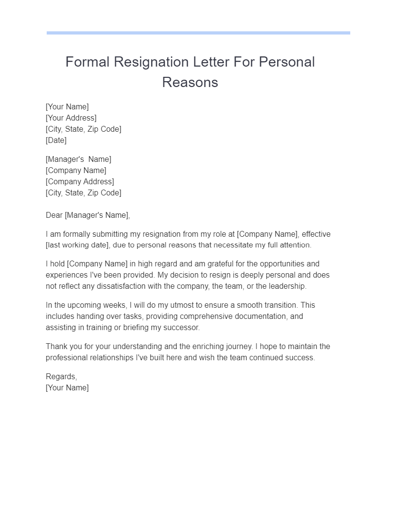 Resignation Letter For Personal Reasons - 25+ Examples, PDF, Tips