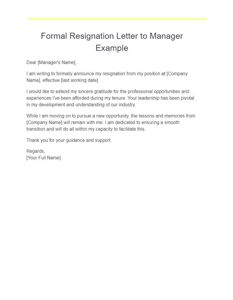 Formal Resignation Letter to Manager Examples