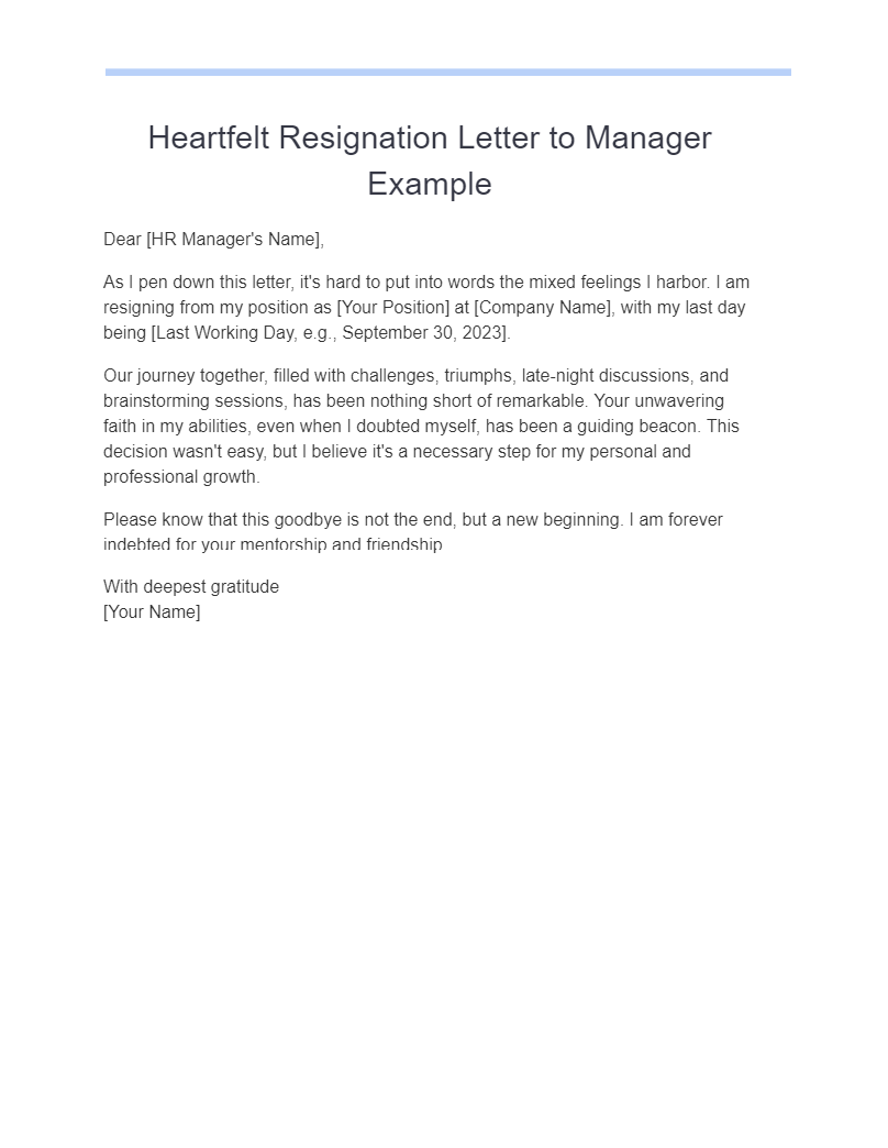 Heartfelt Resignation Letter to Manager Example