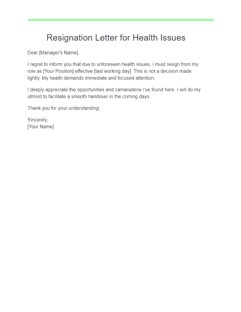 Resignation Letter Due to Health Reasons - 17+ Examples, PDF, Tips