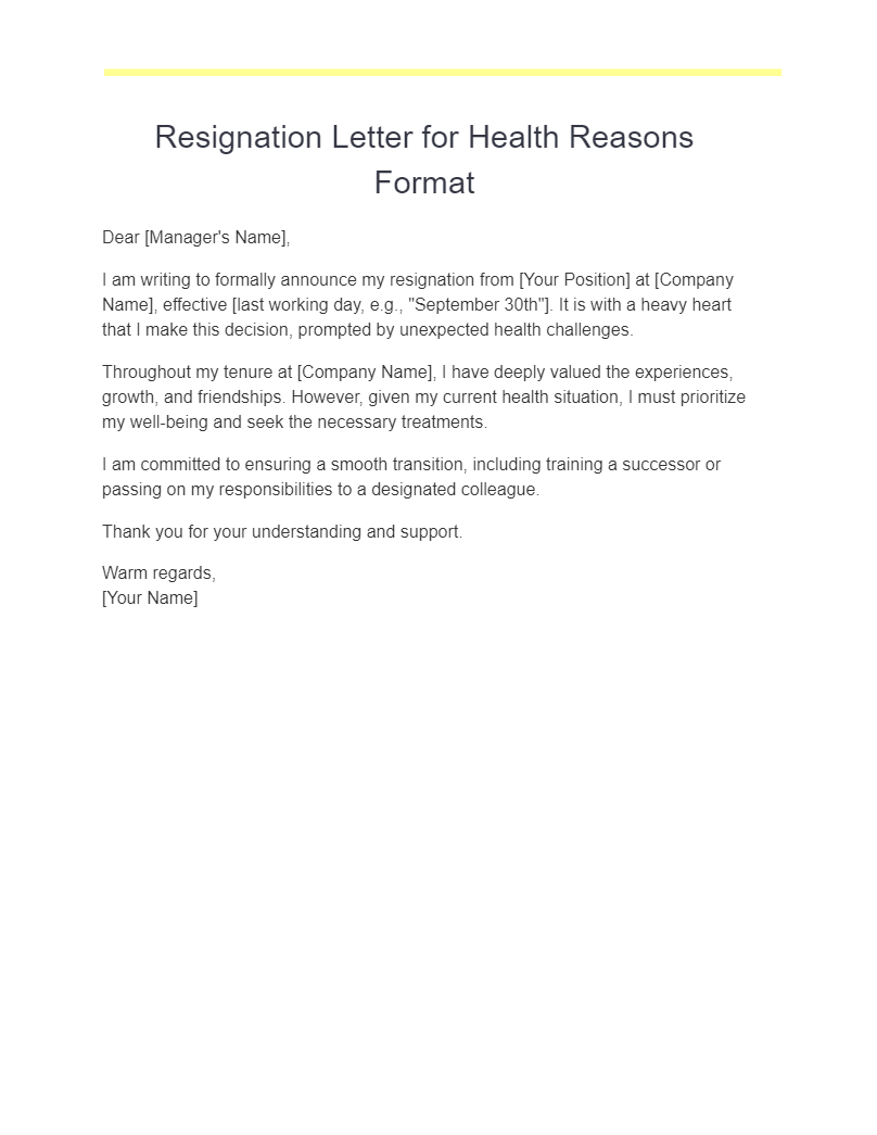 Resignation Letter Due to Health Reasons - 17+ Examples, PDF, Tips