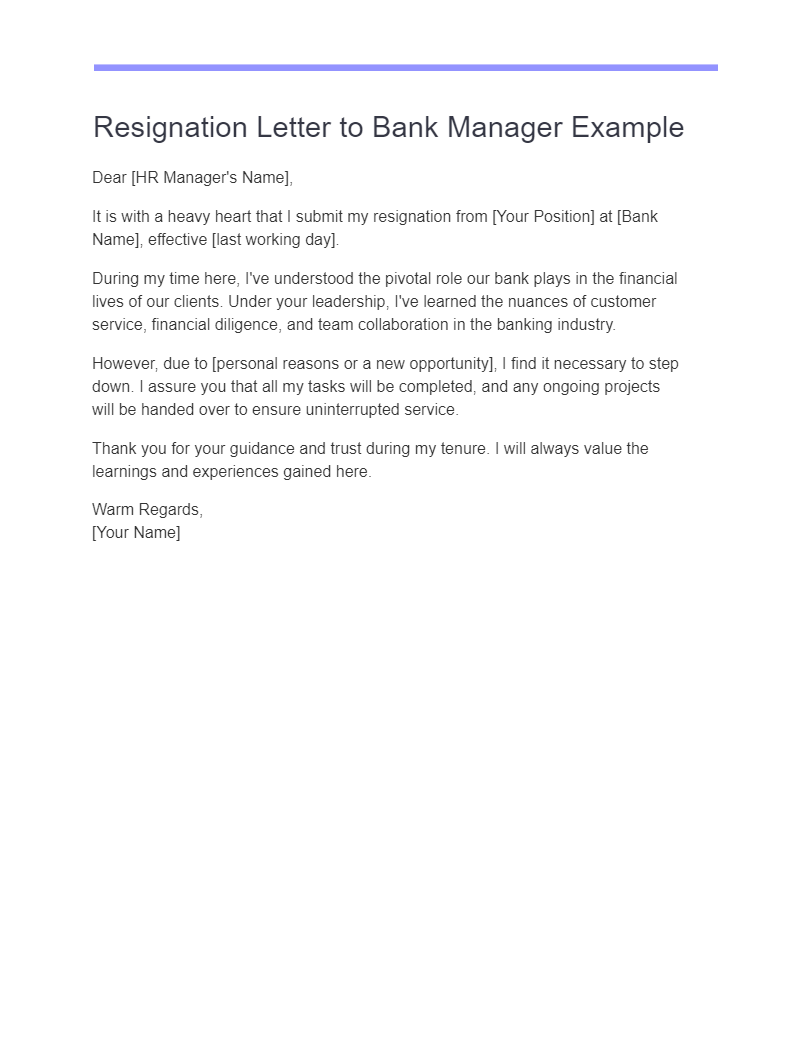 Resignation Letter to Bank Manager Example