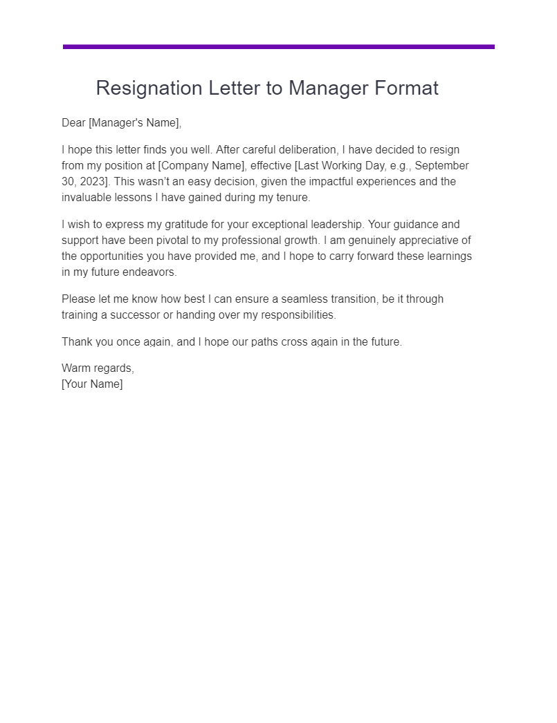 Resignation Letter to Manager Format