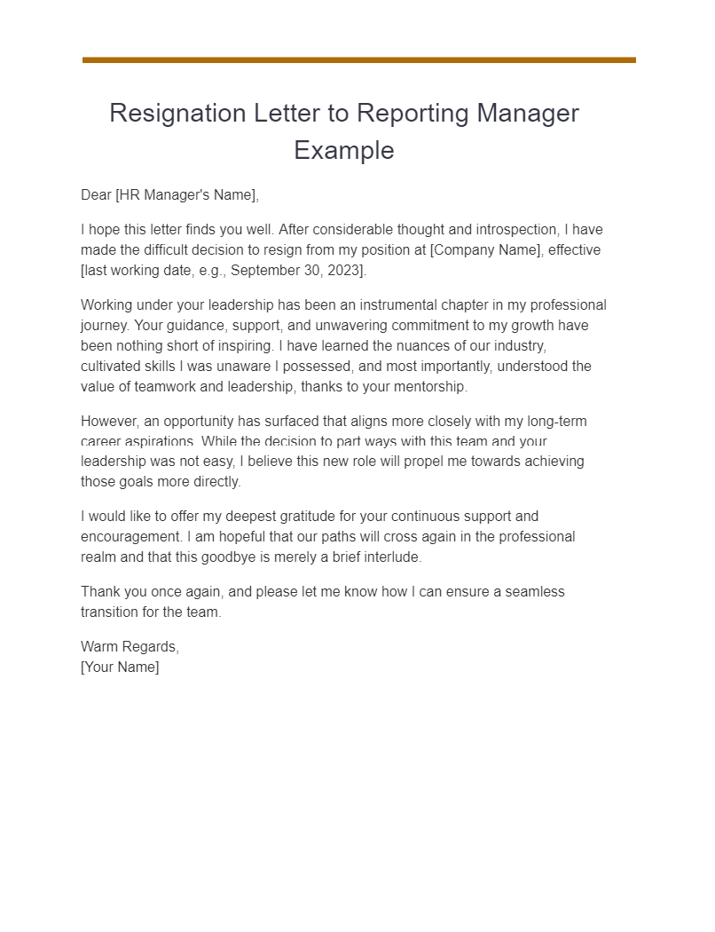 Resignation Letter to Reporting Manager Example