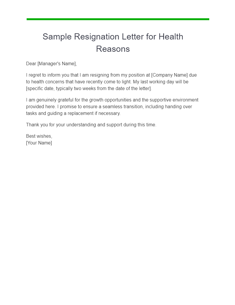 Resignation Letter Due to Health Reasons - 17+ Examples, PDF, Tips