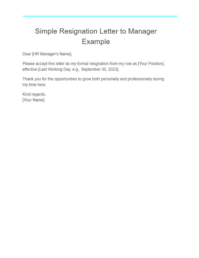 Simple Resignation Letter to Manager Example