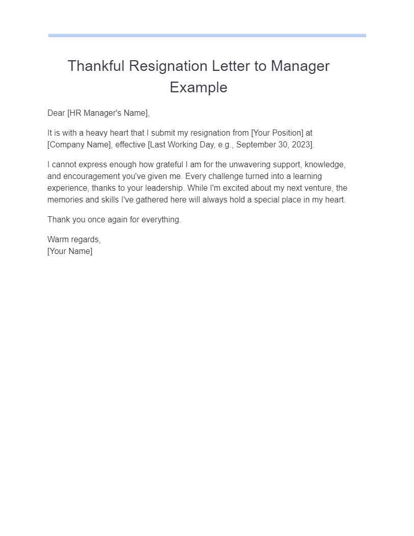 Thankful Resignation Letter to Manager Example