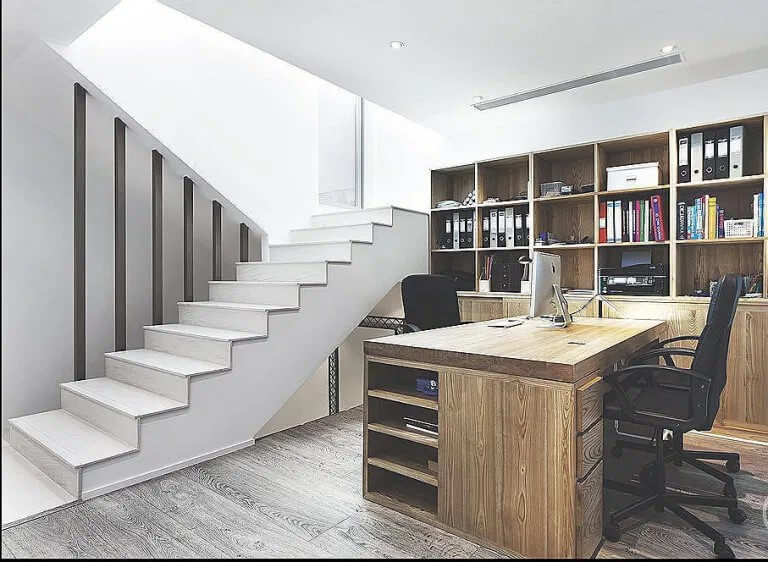 Traditional office in a basement