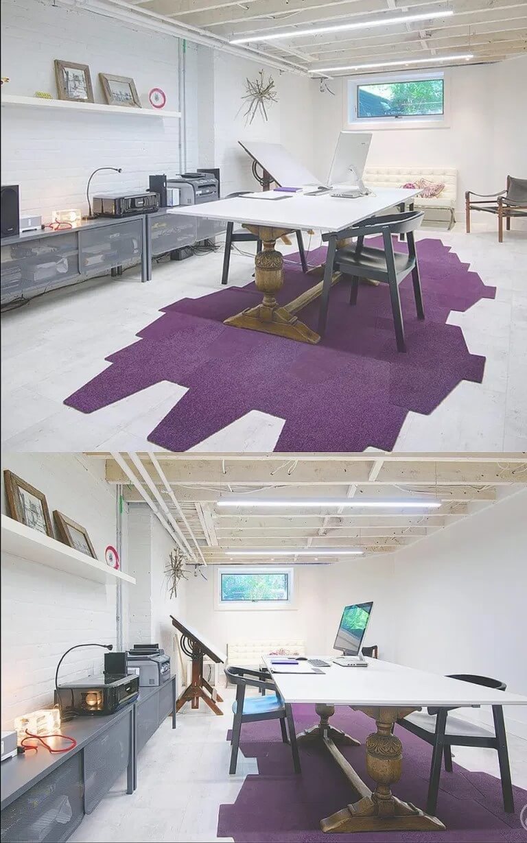 Basement office with a conference table