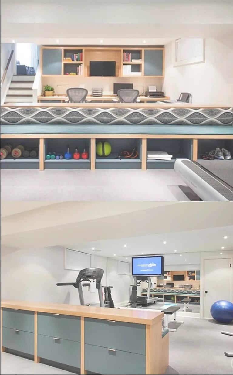 Basement gym and office combo