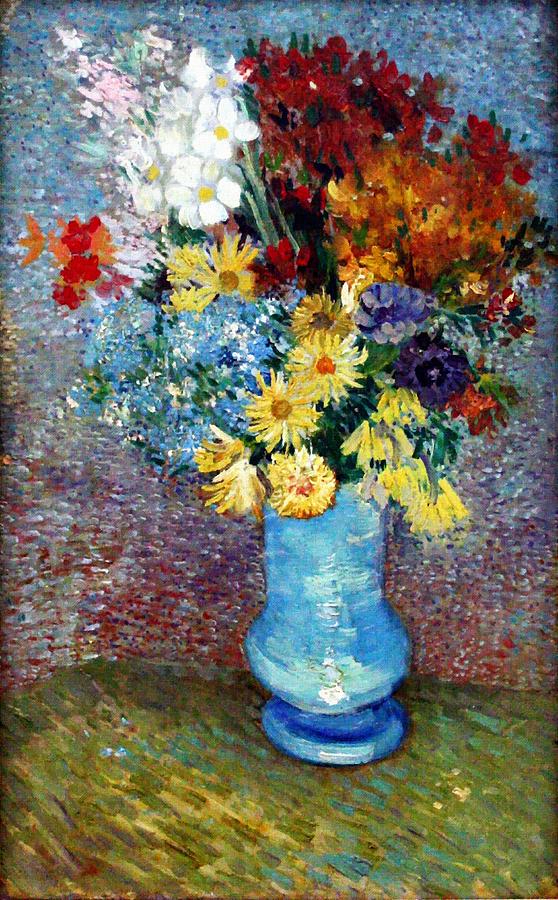 Flowers In A Blue Vase Painting by Van Gogh - Fine Art America