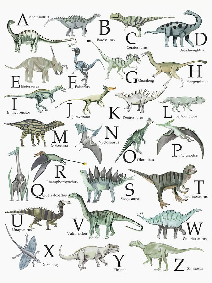 Funny Dino Alphabet Poster cute Painting by Russell Dennis | Pixels