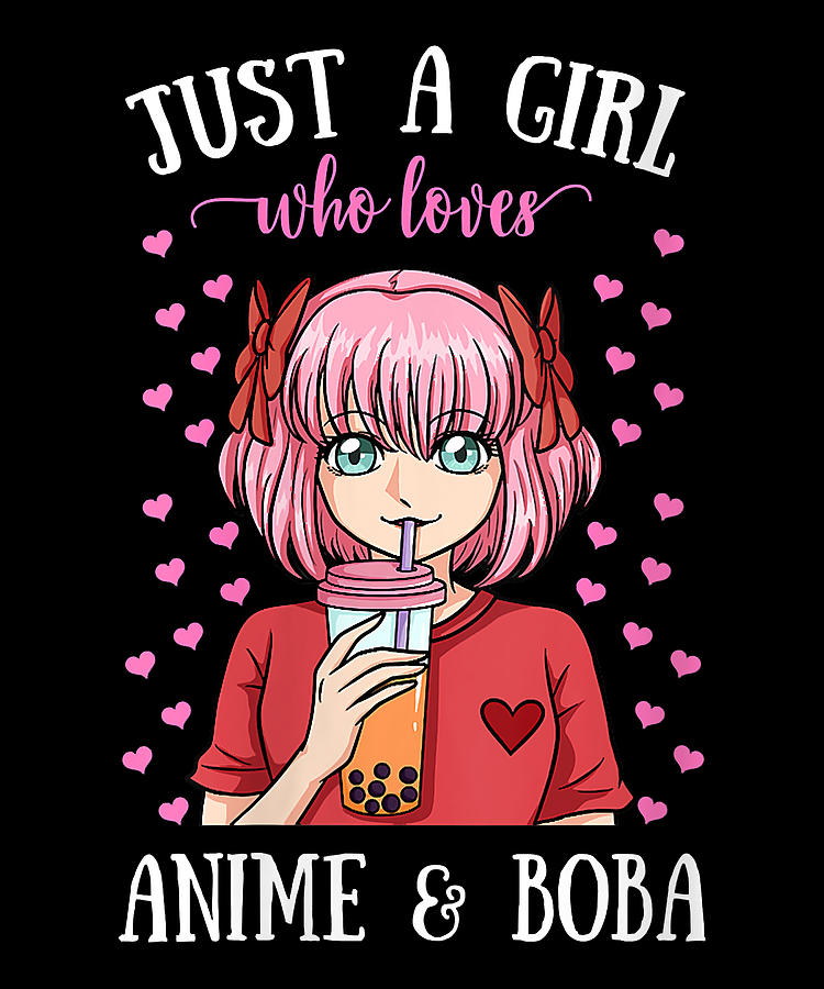 Womens Just A Girl Who Loves Anime Boba Bubble Tea Manga Kawaii V-Neck ...