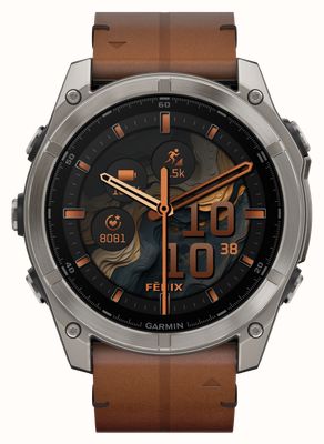 Garmin Fenix 8 51mm AMOLED Sapphire Premium Multisport GPS Smartwatch Titanium Brown Leather + Black Silicone Strap 010-02905-40