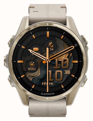 Garmin Fenix 8 43mm AMOLED Sapphire Premium Multisport GPS Smartwatch Fog Grey Gold Leather + Silicone Set 010-02903-40