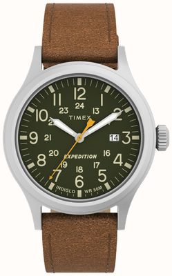 Timex Men's Expedition Scout Green Dial Brown Leather Strap TW4B23000