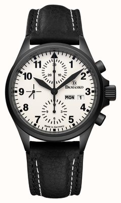 Damasko DC57 DAMEST Chronograph TOP Automatic (40mm) Luminova C1 White Dial / Black Leather Strap DC57-BLACK BLACK LEATHER