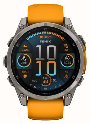 Garmin Fenix 8 47mm AMOLED Sapphire Premium Multisport GPS Smartwatch Titanium with Spark Orange Silicone 010-02904-11