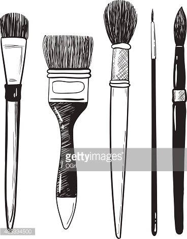 Set Of Brushes. Black And White Vector Illustration Stock Clipart ...