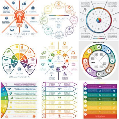 Set 9 Templates Infographics Cyclic Processes Eight Positions Stock ...