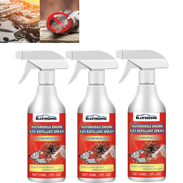 1-3X Ny Bilmotor Rotte & Mus Afvisende Spray - Naturligt Køretøjsbeskyttelse 3pcs