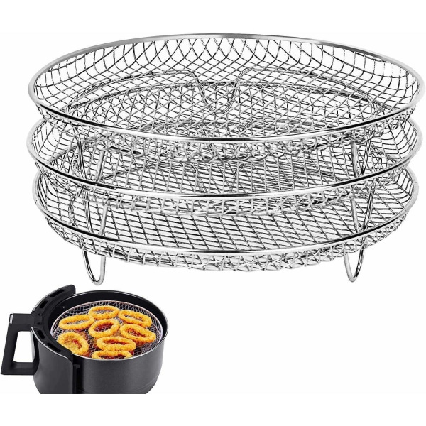 3st Air Fryer Rack Airfryer Korg Fack Rostfritt stål Airfryer Silver