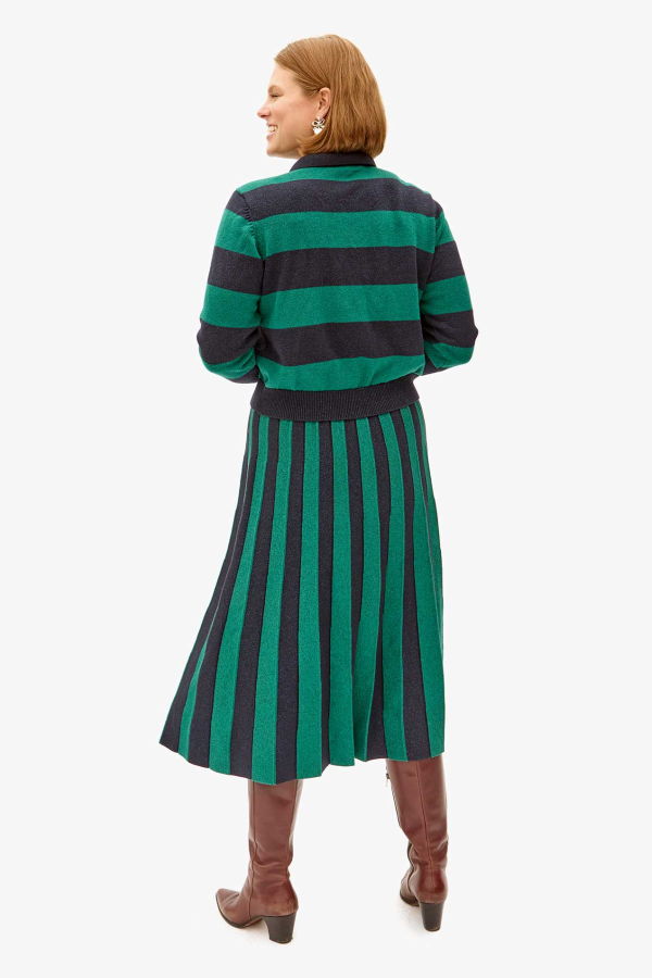 Clare V. Hloise Accordion Skirt - Navy/Green Stripe