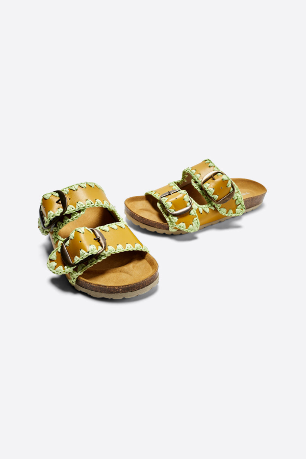 "INTENTIONALLY __________." DAZED SANDAL - PISTACHIO COMBO/BLACK