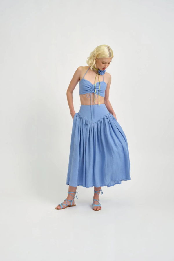 Eliza Faulkner Lucille Linen Skirt - Blue