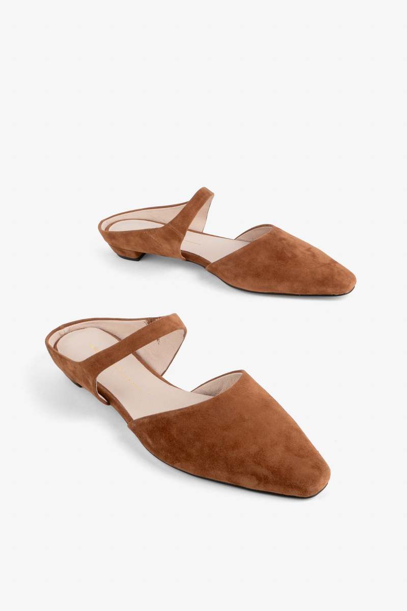 "INTENTIONALLY __________." Lourdes Slip On Suede Mule - Tawny