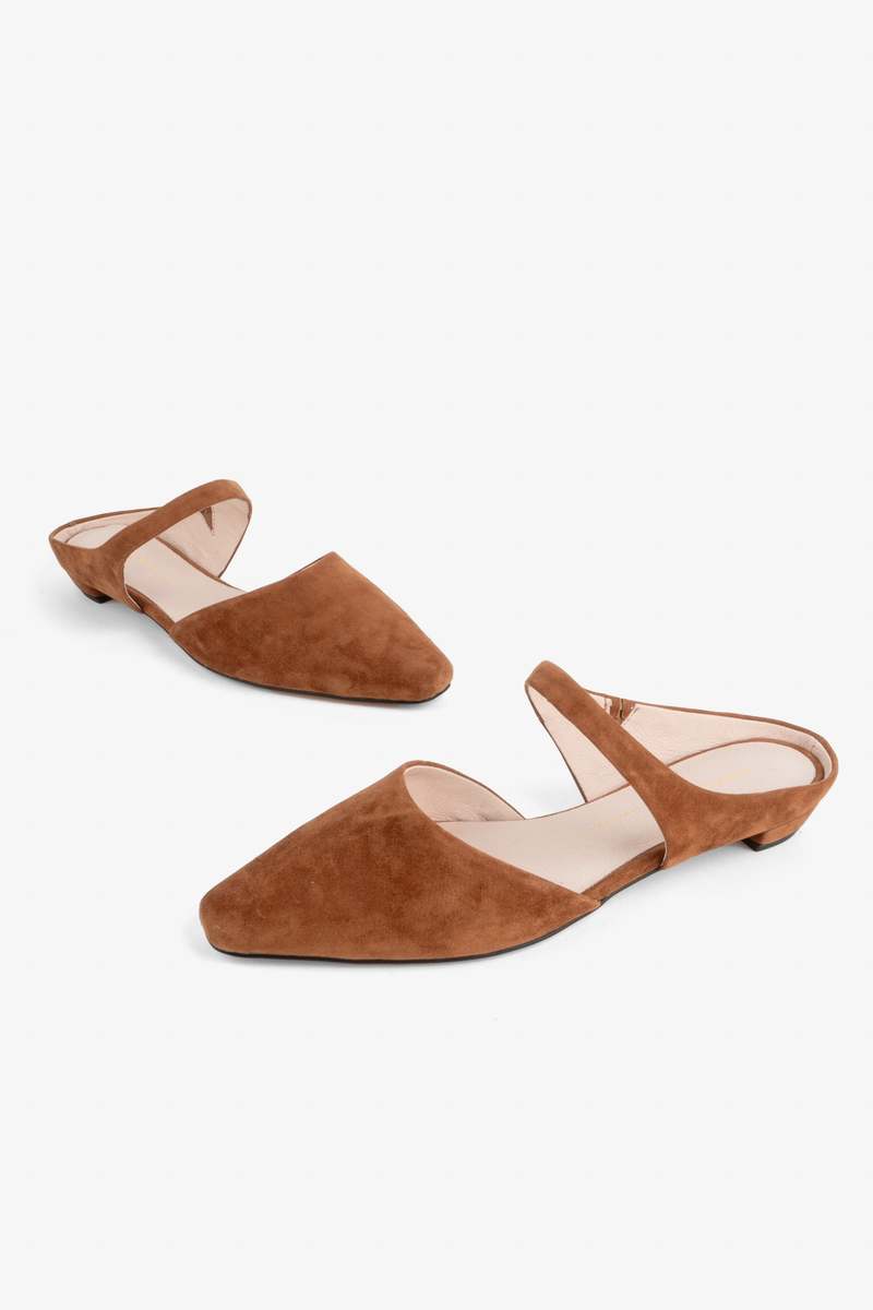 "INTENTIONALLY __________." Lourdes Slip On Suede Mule - Tawny