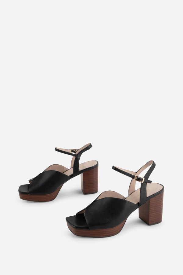 "INTENTIONALLY __________." ZURICH STACKED WOOD PLATFORM HEEL - OATMILK/BLACK