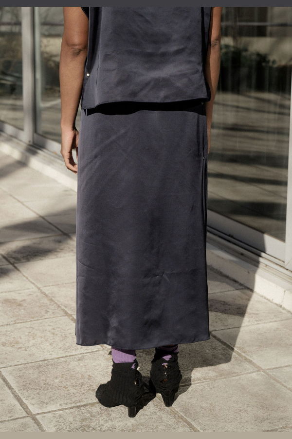 Baserange Clavo Satin Skirt - Blue Black