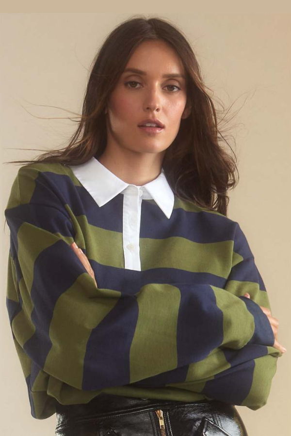 Cynthia Rowley Ardie Striped Rugby Shirt - Green/Navy