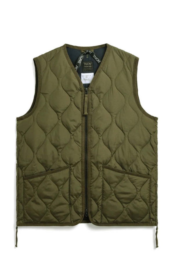 TAION Military W-Zip V Neck Down Vest - D.Olive