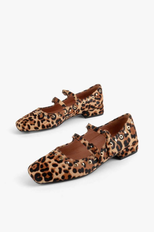 "INTENTIONALLY __________." VENEZUELA DOUBLE STRAP COWHIDE MARY JANE - LEOPARD