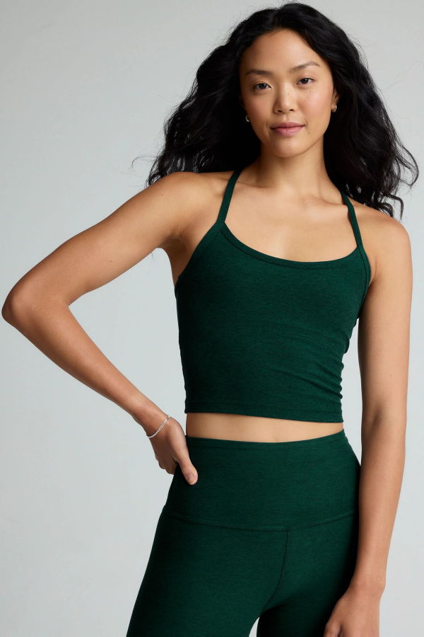 Beyond Yoga Spacedye Slim Racerback Cropped Tank - Dark Spruce Green Heather