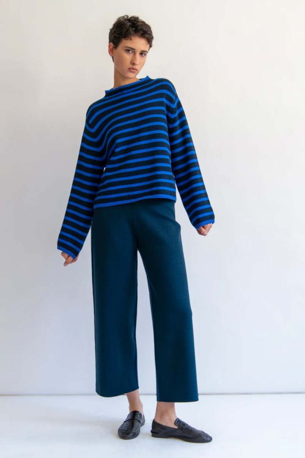 demylee Dylan Stripe Cotton Sweater - Navy Blue