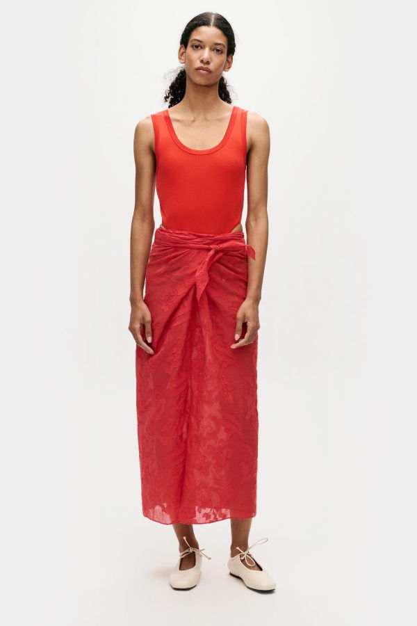 Silk Laundry Clip Silk Wrap Skirt - Geranium