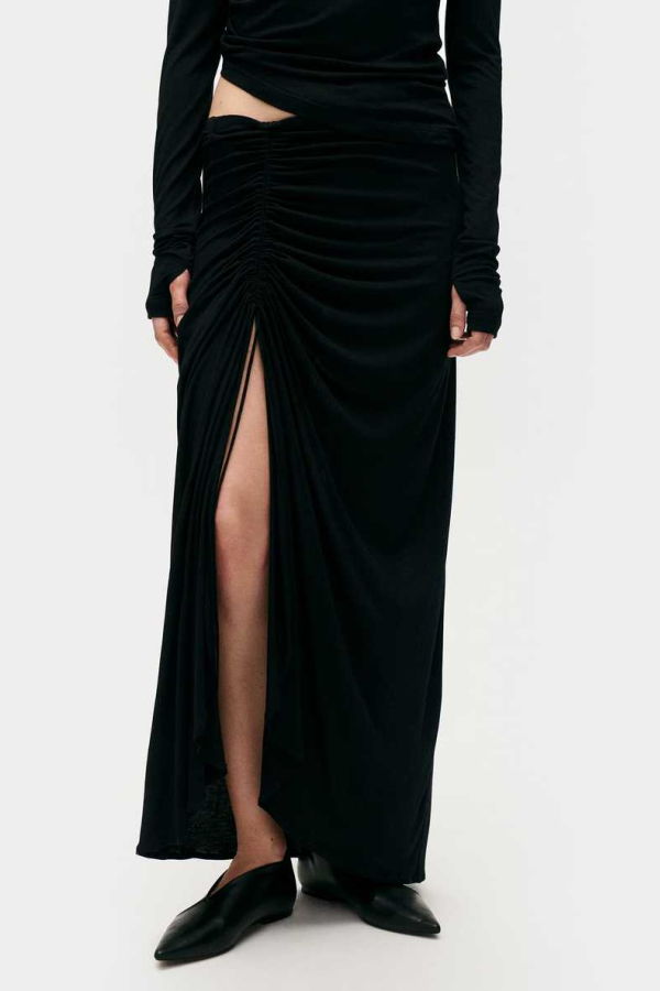 Silk Laundry Jersey Modal Ruched Skirt - Black